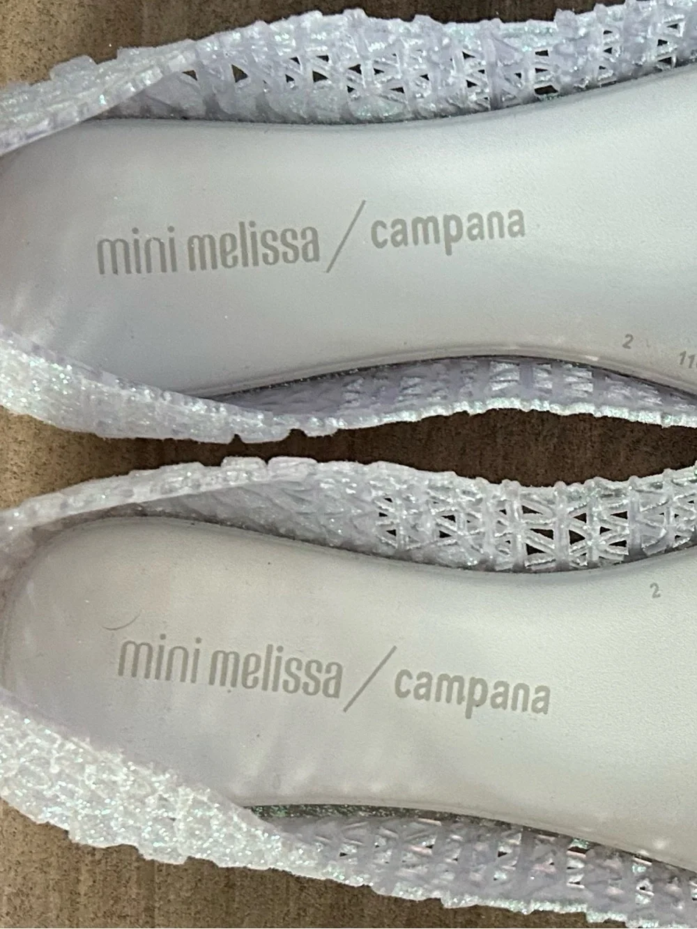 Mini Melissa Iridescent Glitter Jelly Flats in White
